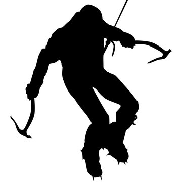 black silhouette climber with ice axes clip art preview