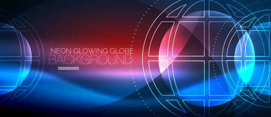 Techno globe concept, neon glow planet