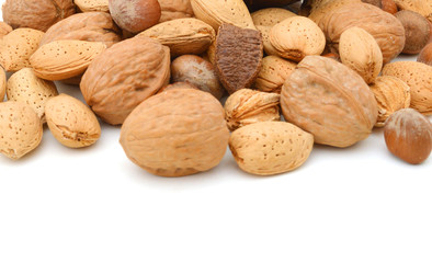 A Selection of nuts on a white background