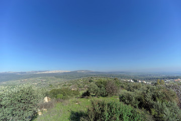 Fototapeta na wymiar View of the surroundings from the Mount Tabor in Israel.