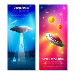 Fototapeta na wymiar Alien Spaceship Vertical Banners