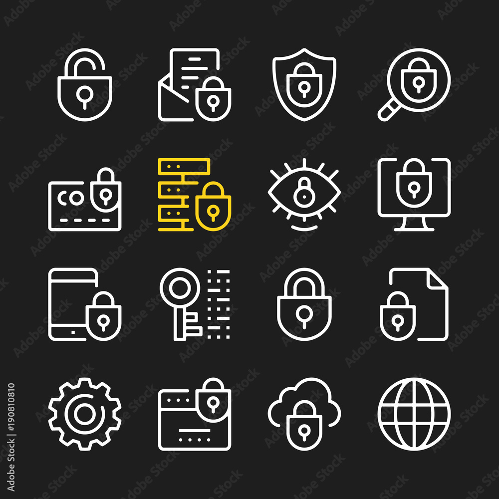 Poster data security line icons. modern graphic elements, simple outline thin line design symbols. vector i