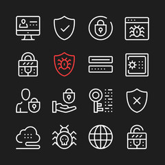 Internet security, data protection line icons. Modern graphic elements, simple outline thin line design symbols. Vector icons set
