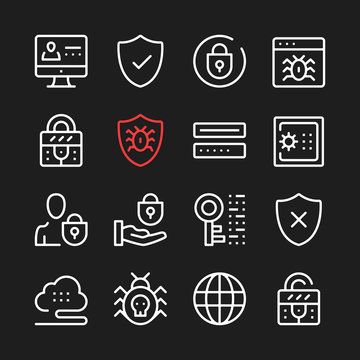 Internet security, data protection line icons. Modern graphic elements, simple outline thin line design symbols. Vector icons set