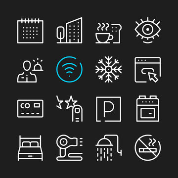 Hotel services line icons. Modern graphic elements, simple outline thin line design symbols. Vector icons set