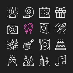 Birthday party line icons. Modern graphic elements, simple outline thin line design symbols. Vector icons set