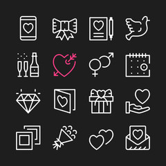 Love line icons. Modern graphic elements, simple outline thin line design symbols. Vector icons set