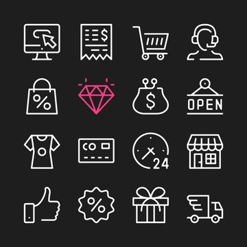 Ecommerce line icons. Modern graphic elements, simple outline thin line design symbols. Vector icons set