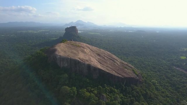 View of the Pidurangala rock and Sigiriya rock in Sri Lanka drone footage