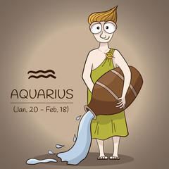 Aquarius zodiac sign cartoon vector character