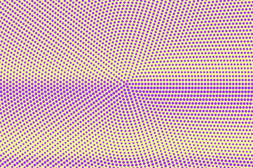 Purple yellow dotted halftone. Halftone vector background. Horizontal grungy dotted gradient.