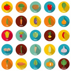 Fototapeta na wymiar Vegetables icons set. Flat illustration of 25 vegetables vector icons circle isolated on white