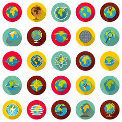 Globe Earth icons set. Flat illustration of 25 Globe Earth vector icons circle isolated on white