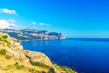 Cape Aya in the distance in Balaklava, in the Crimea, in Russia. View from the fortress Cembalo