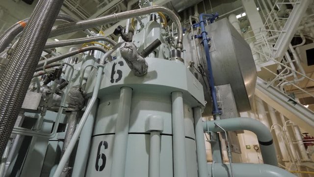 Diesel engine of large ship close up cylinder
