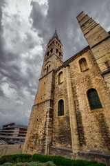 Fototapeta premium Lateral wall and tower of Saint-Remi abbey in Reims, France