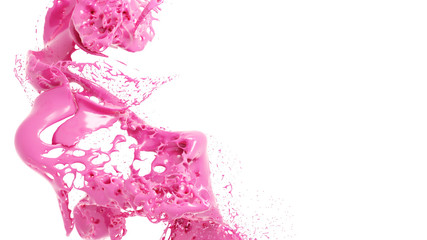 color paint splash, stream of pink dyed water (3d illustration isolated on empty white background)