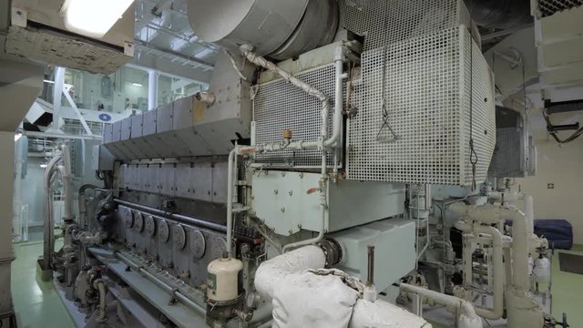 Diesel generator in engine room of ship
