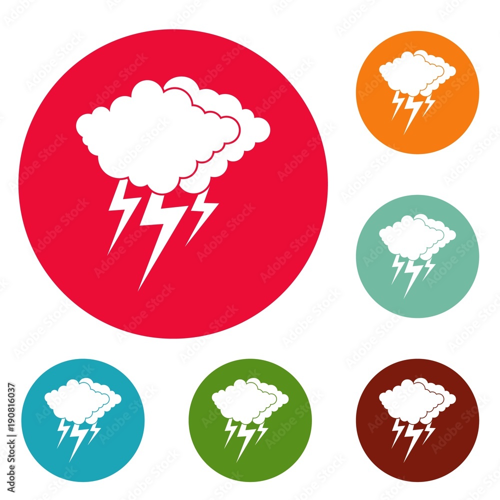 Poster cloud thunder flash icons circle set vector isolated on white background