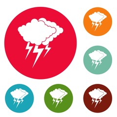 Cloud thunder flash icons circle set vector isolated on white background