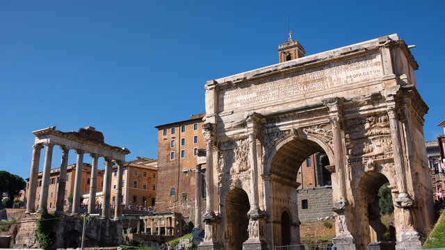 Historical part of ancient Roman buildings in Rome, Italy