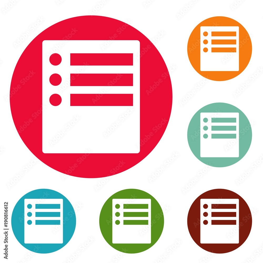 Poster checklist icons circle set vector isolated on white background
