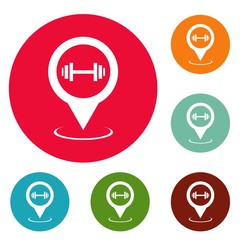 Gym map pointer icons circle set vector isolated on white background