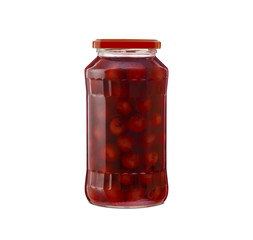 Cherry compote in a glass jar