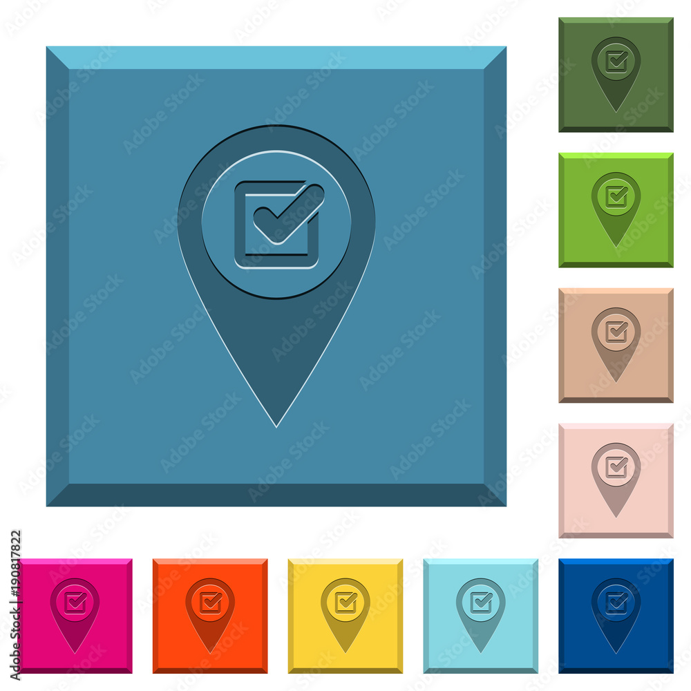 Poster checkpoint gps map location engraved icons on edged square buttons