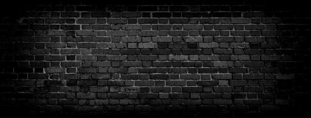 Black Old Brick wall panoramic background in high resolution