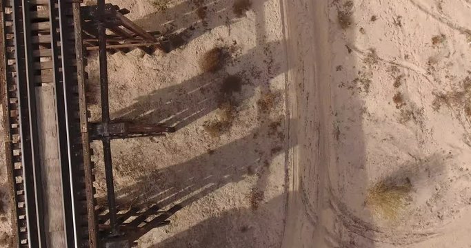 Wooden Train Tracks Bridge over Mojave River Aerial