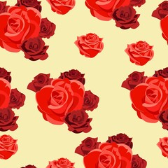 red roses on a yellow background, seamless pattern