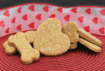 Homemade heart shaped dog cookies for Valentine's Day