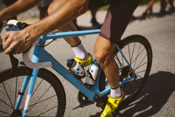 Group cyclist professional in a race.
