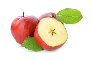 Ripe red apples on white background