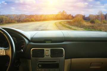 Obraz na płótnie Canvas View from the car on country road