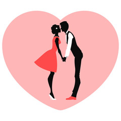 Black silhouette of loving couple. Valentine's Day. Vector illustration, icon, love symbol, sign, clip art.