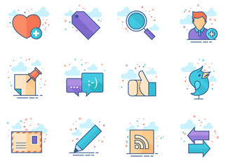 Social network icon series in flat color style. Vector illustration.