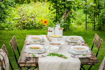Fresh and tasty chicken soup made of fresh vegetables