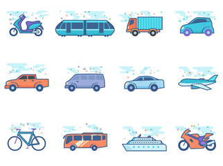 Transportation icon series in flat color style. Vector illustration.