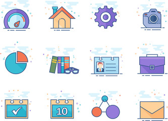 A set icons for mobile apps or personal website in flat color style. Vector illustration.