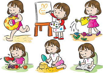 Obraz na płótnie Canvas cartoon kids life set