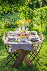 Homemade dinner with chicken and vegetables served in summer