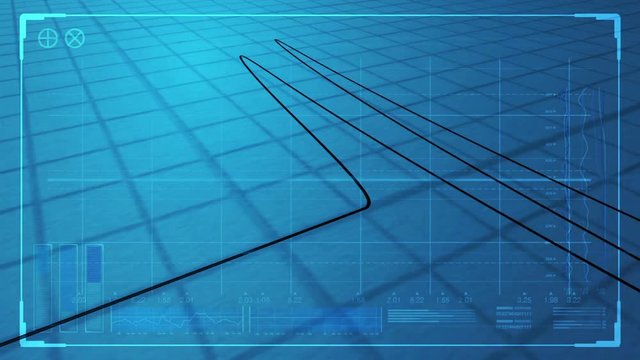 A closeup of a polygraph lie detector test needle drawing a line on graph paper overlaid with a technical data analysis interface
