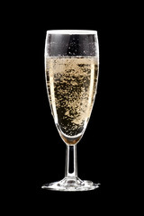 The champagne glass on black background.