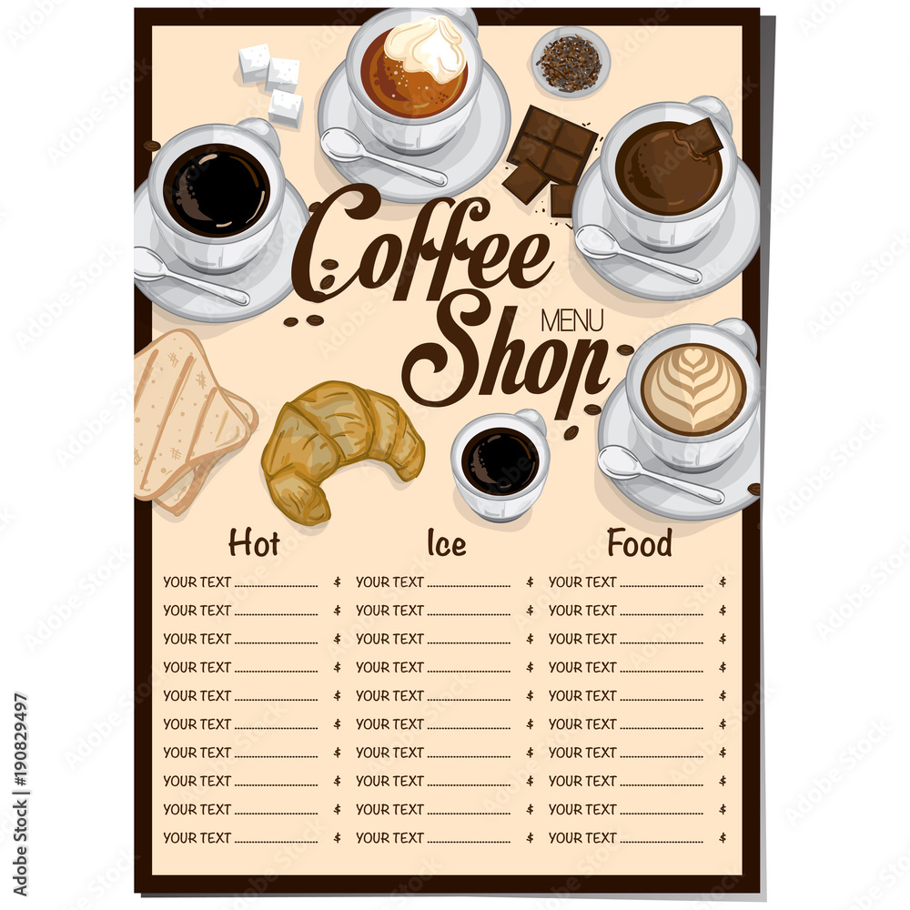 Wall mural menu coffee restaurant template design hand drawing graphic