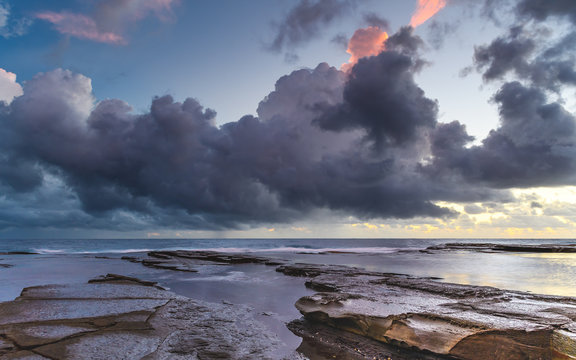 Overcast and Cloudy Sunrise Seascape