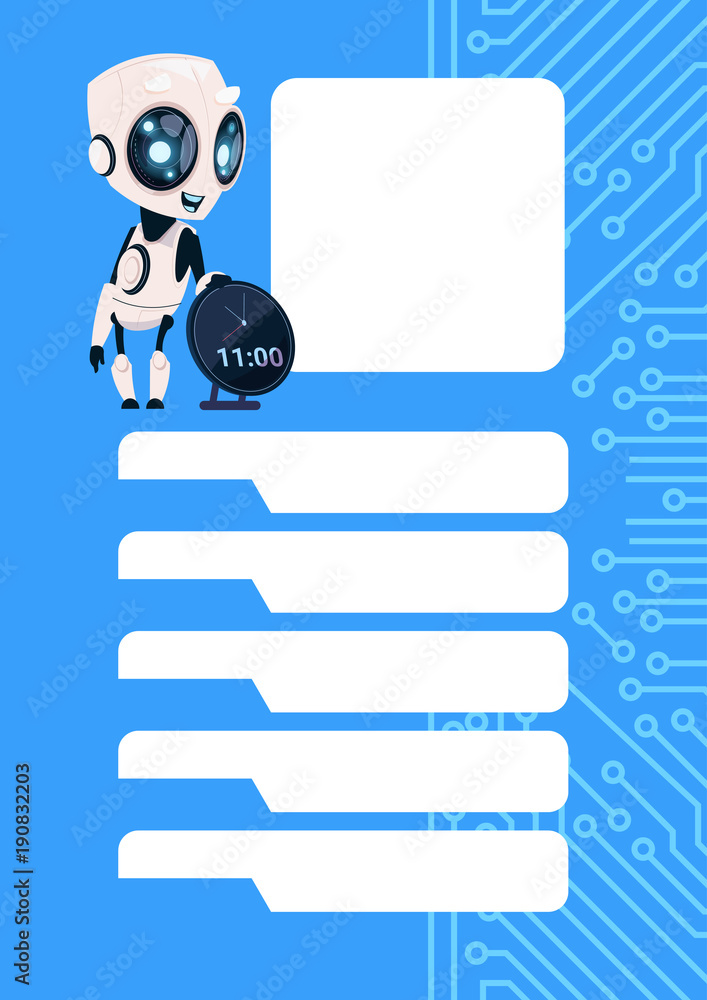 Poster robot chatter bot modern chatbot service over circuit background with copy space flat vector illustr