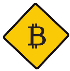 bitcoin  caution sign, symbol, vector illustration.