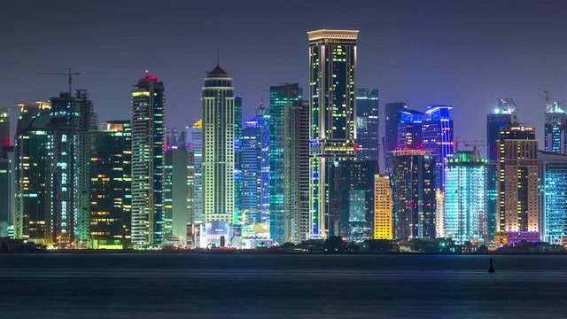 Doha Qatar downtown skycreapers tall buildings timelapse video from rooftop , Middle East